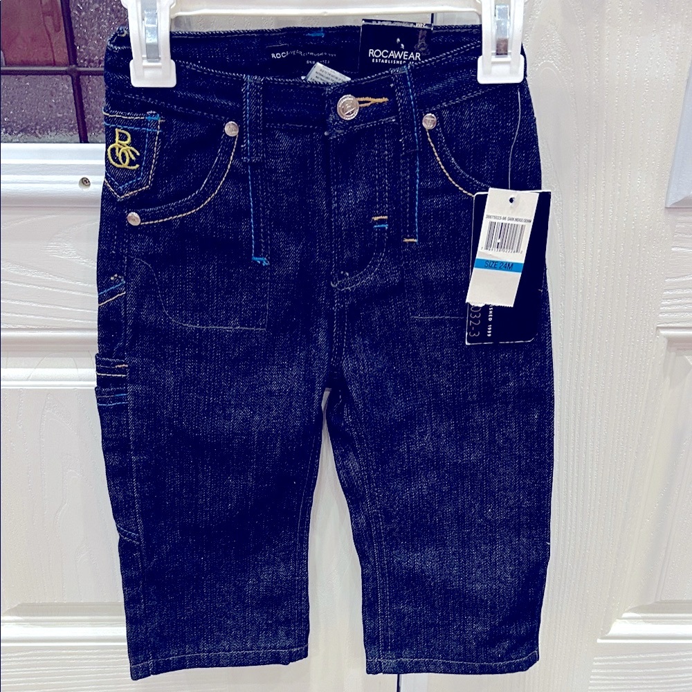 Rocawear Dark Denim Jeans with Yellow and Blue Stitching - Picture 9 of 12